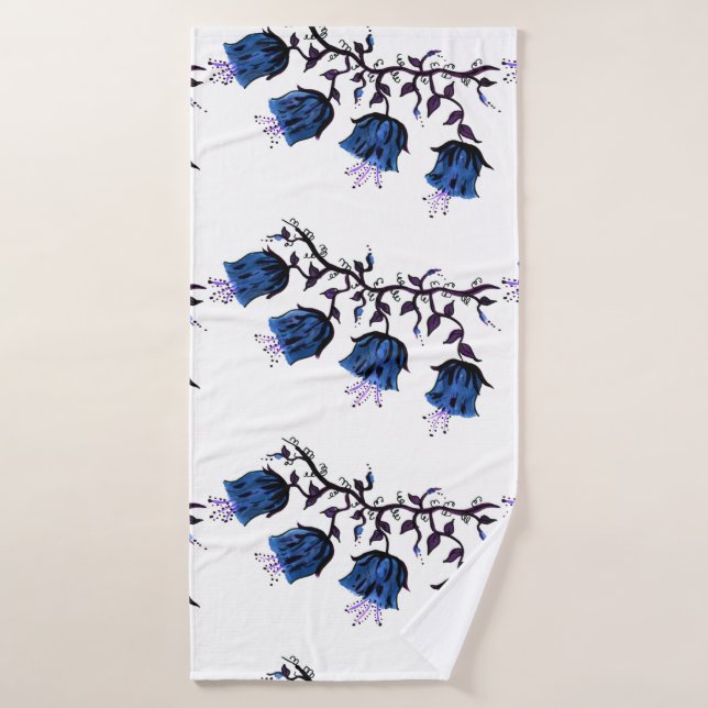 Blue Canterbury Bells on Vine Flowers Bath Towel (Bath Towel)
