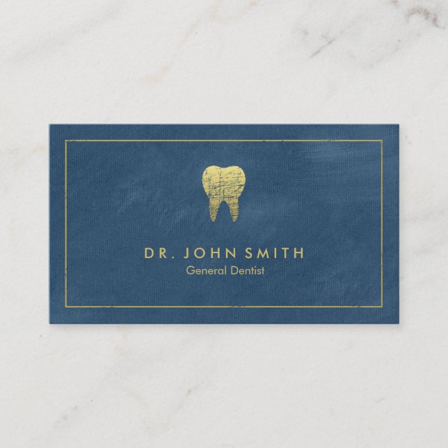 Blue Canvas Golden Frame & Tooth -  Dentist Appointment Card (Front)