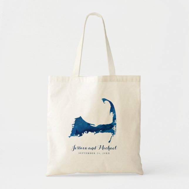 Blue Cape Cod Watercolor Map Wedding Guest BAG (Front)