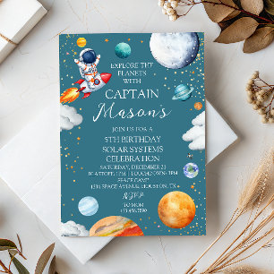 Blue Captain Rocket Solar System Adventure Kids  Invitation