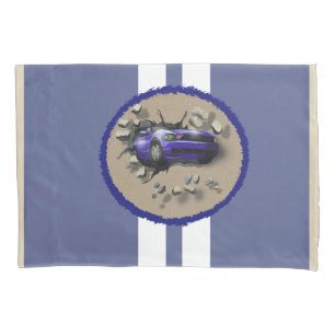 Blue Car Crashing Through a Wall Pillowcase