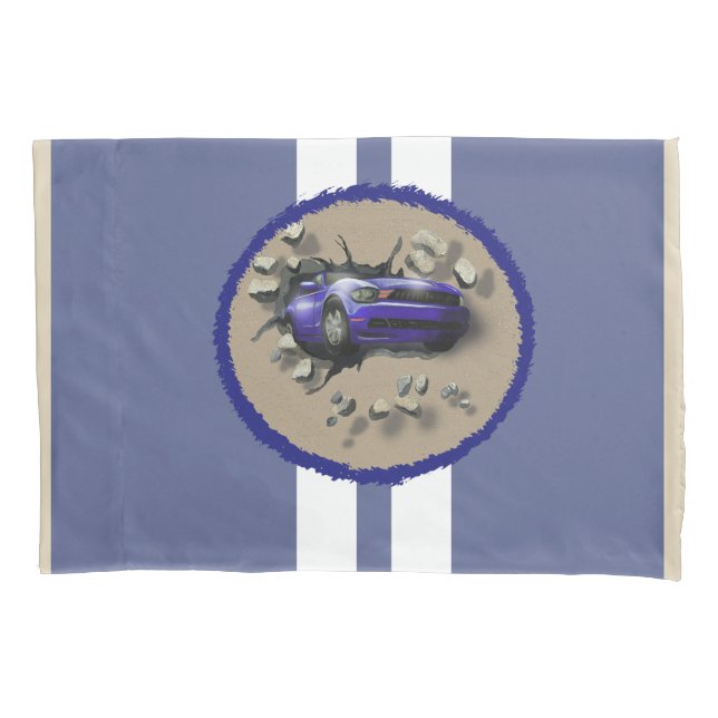 Blue Car Crashing Through a Wall Pillowcase (Front)