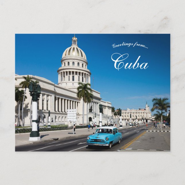 Blue Car in Havana Cuba Postcard (Front)