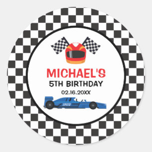 Blue Car Racing Birthday Classic Round Sticker