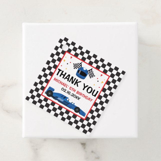 Blue Car Racing Birthday Favor tag (In Situ)