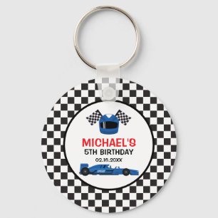 Blue Car Racing Birthday Keychain