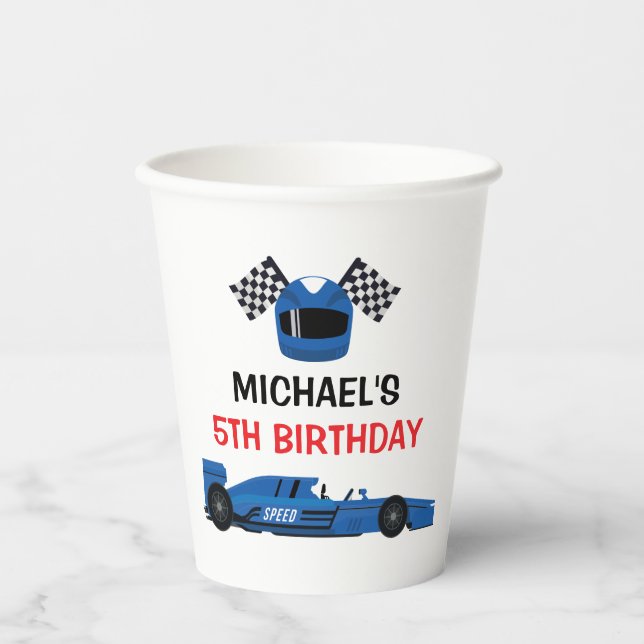 Blue Car Racing Party paper cups (Front)