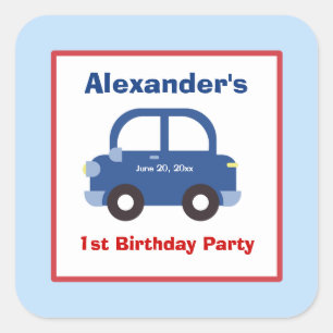 Blue Car Square Favour Stickers (6 Large)