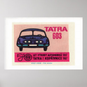 Blue Car Vintage Illustration Vintage Matchbox Poster