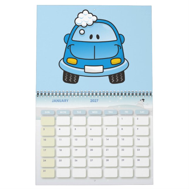 Blue car with bubbles calendar (Jan 2027)