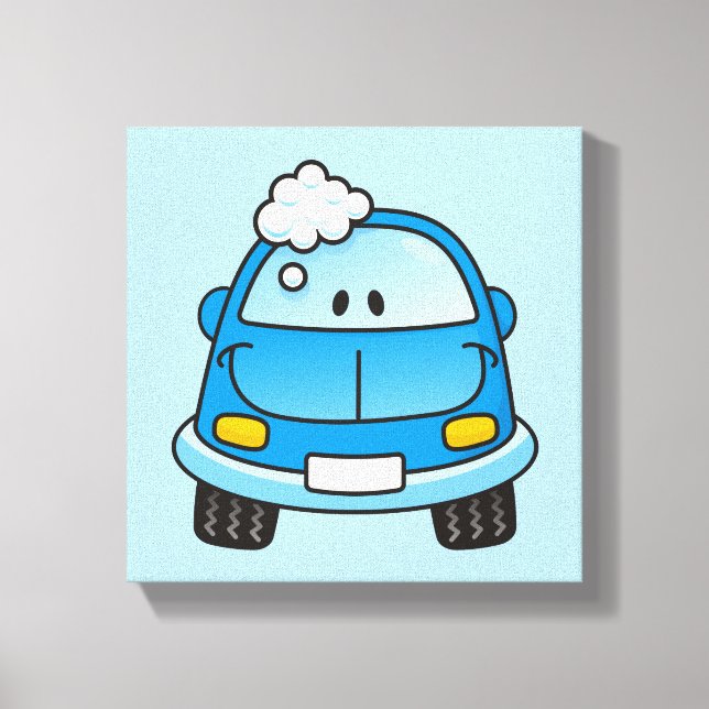 Blue car with bubbles canvas print (Front)