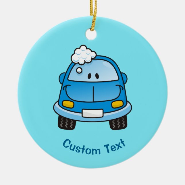 Blue car with bubbles ceramic ornament (Front)