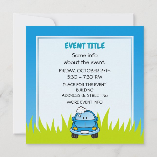 Blue Car with Bubbles Invitation (Back)