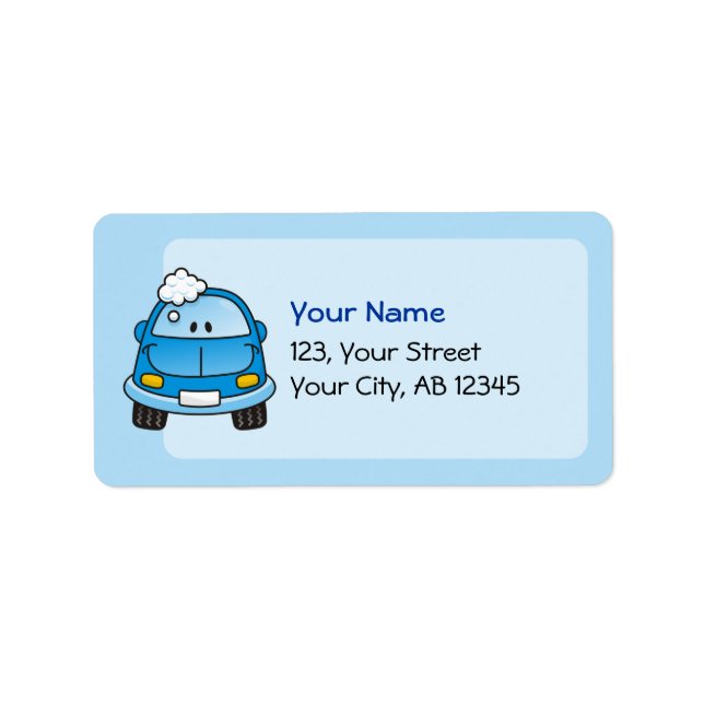 Blue car with bubbles label (Front)
