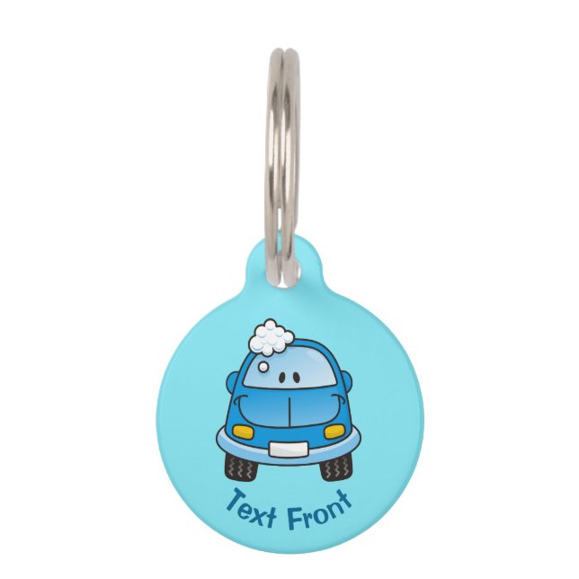 Blue car with bubbles pet tag (Front)