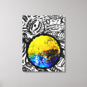 Blue car with Yellow flowers Canvas Print