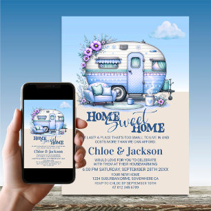 Blue Caravan Funny Housewarming Party Invitation