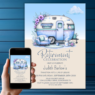 Blue Caravan Retirement Party Invitation