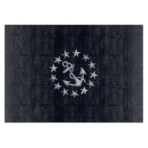Blue Carbon Fibre Nautical Chrome Yacht Flag Print Cutting Board