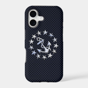 Blue Carbon Fibre Style Chrome Like Yacht Flag