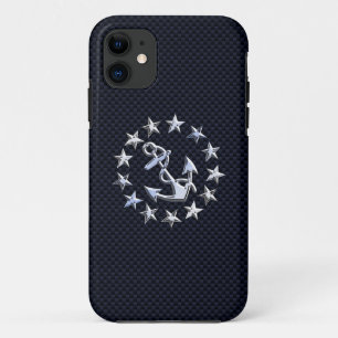 Blue Carbon Fibre Style Chrome Like Yacht Flag  iPhone 11 Case