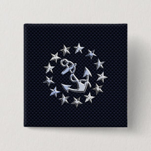 Blue Carbon Nautical Chrome Like Yacht Flag Print 2 Inch Square Button