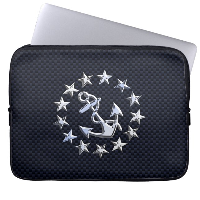 Blue Carbon Nautical Silver Yacht Flag Print Laptop Sleeve (Front)