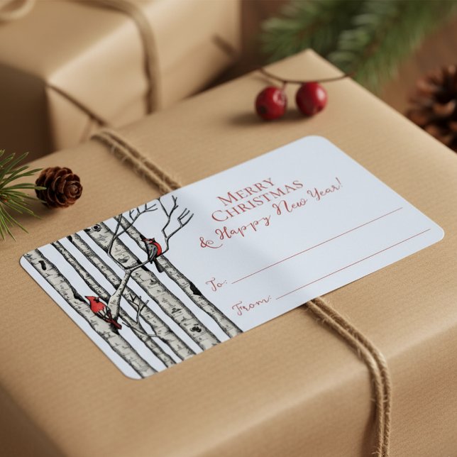 Blue Cardinal Merry Christmas To From Stickers (Festive Modern Red Cardinal Bird Merry Christmas To From Label Sticker Tags for the Holiday Season)