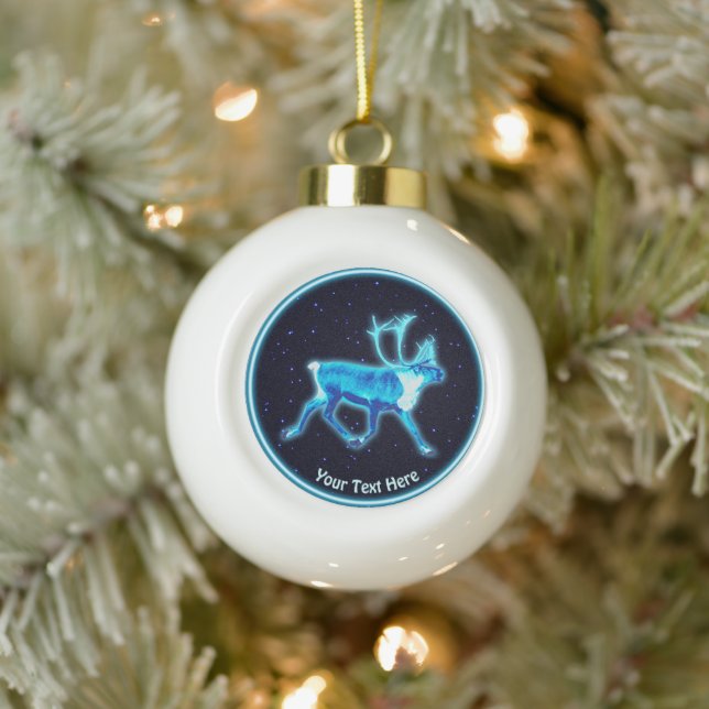 Blue Caribou (Reindeer) Ceramic Ball Christmas Ornament (Tree)