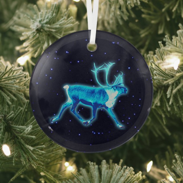 Blue Caribou (Reindeer) Glass Ornament (Insitu)