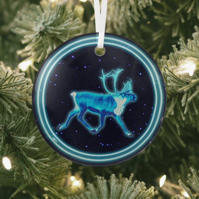 Blue Caribou (Reindeer) Glass Ornament (Insitu)
