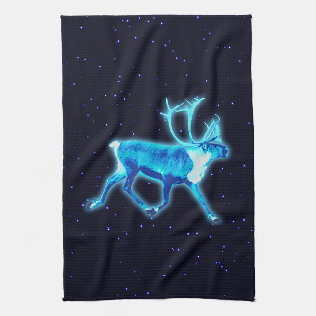 Blue Caribou (Reindeer) Kitchen Towel (Vertical)