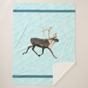 Blue Caribou (Reindeer) On Snow Sherpa Blanket