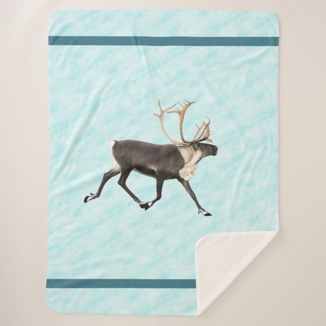 Blue Caribou (Reindeer) On Snow Sherpa Blanket (Front)
