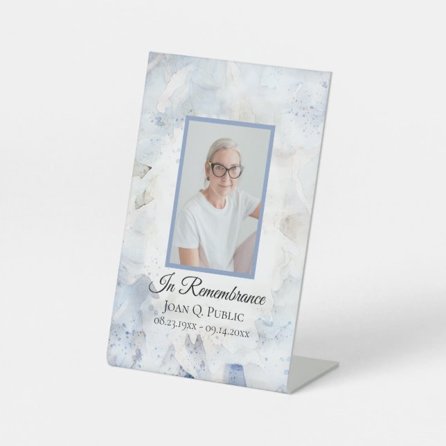 Blue Carnation Floral Celebration of Life Funeral Pedestal Sign (Front)