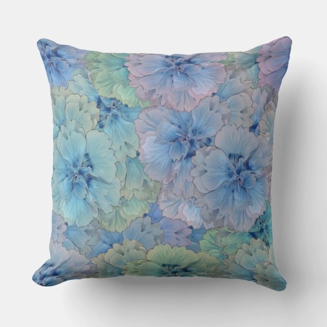 Blue carnations in vintage style throw pillow (Front)