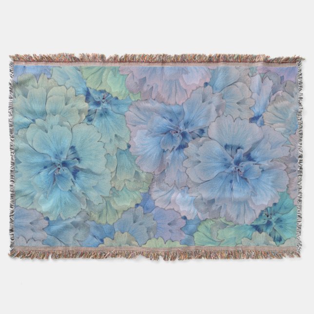 Blue carnations pattern in vintage style throw blanket (Front)