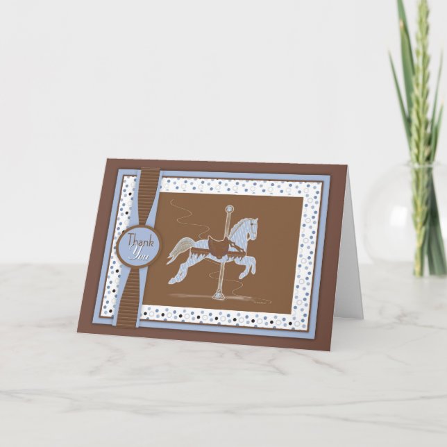 Blue Carousel Horse Thank You Card (Front)