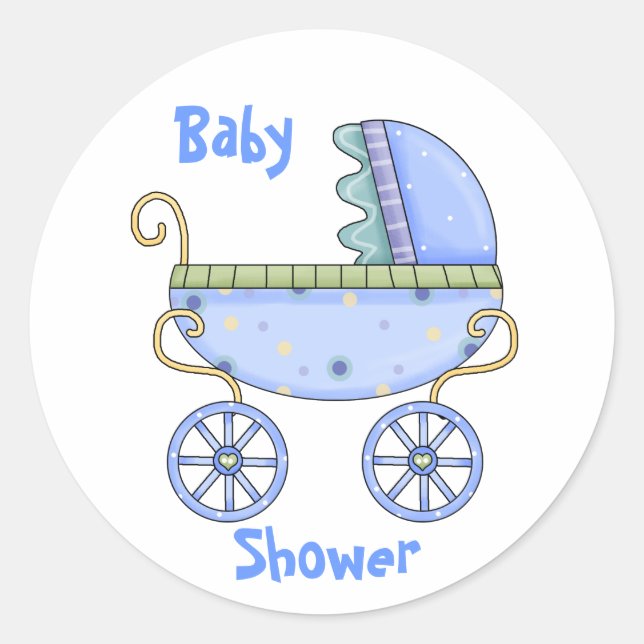 Blue Carriage Baby Boy Shower Envelope Seal (Front)