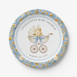 Blue Carriage Floral Baby Shower Plate
