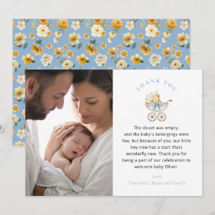 Blue Carriage Photo Baby Shower Thank You Card