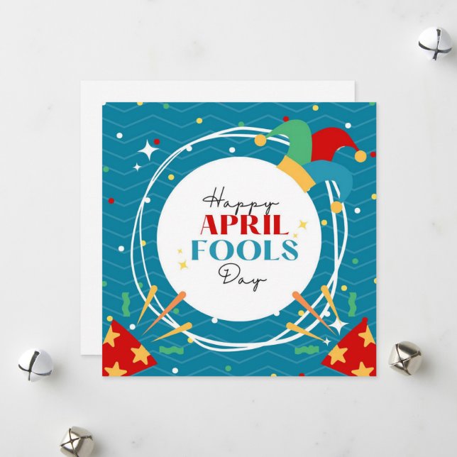 Blue Cartoon April Fools Day  Holiday Card (Front/Back In Situ)