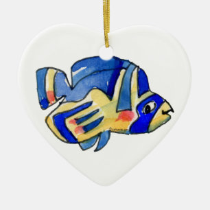 Blue Cartoon Butterfly Fish Ceramic Ornament