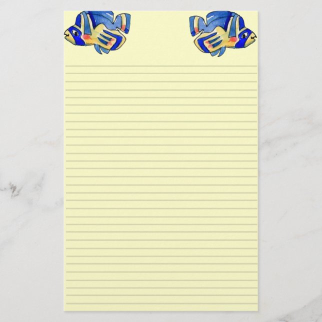 Blue Cartoon Butterfly Fish Stationery (Front)