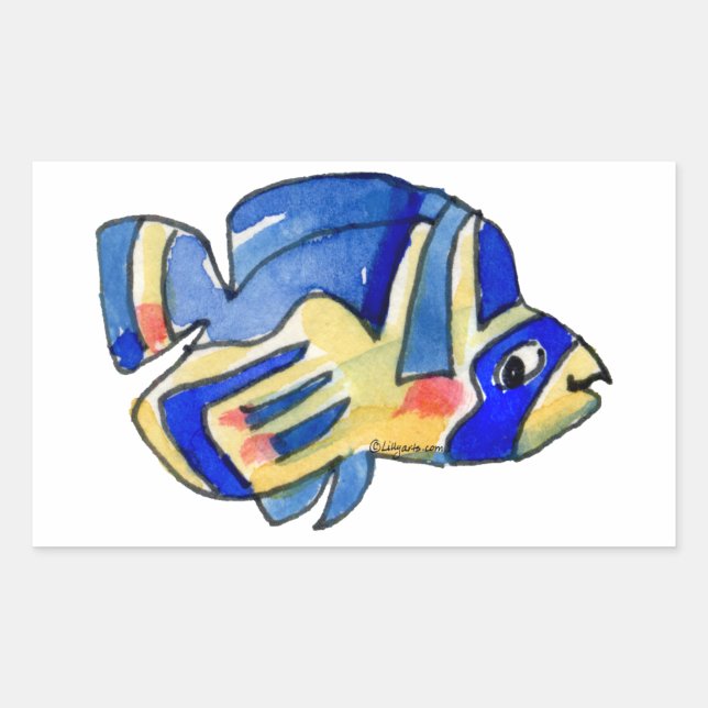 Blue Cartoon Butterfly Fish Sticker (Front)