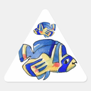 Blue Cartoon Butterfly Fish Triangle Sticker