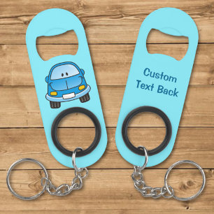 Blue cartoon car keychain bottle opener