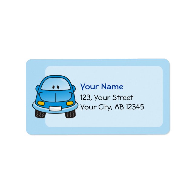 Blue cartoon car label (Front)