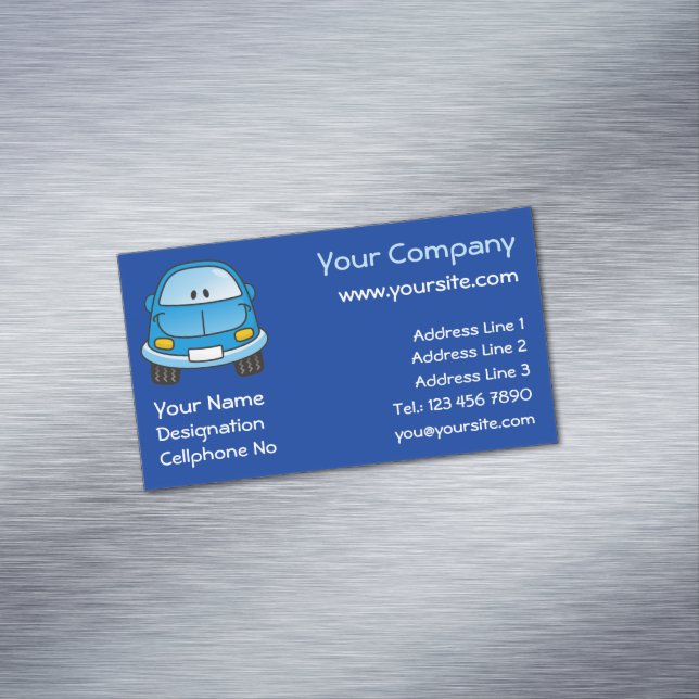 Blue Cartoon Car Magnetic Business Card (In Situ)