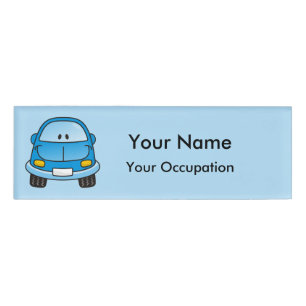 Blue cartoon car Name Tag